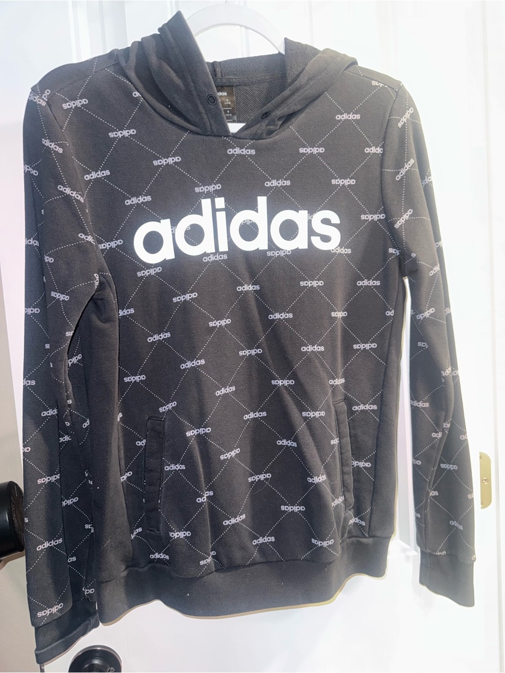 adidas Black Logo All-Over Print Hoodie Sweater